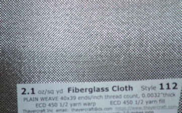 Close up data for style 112 2.1 ounce Fiberglass Cloth from Thayercraft