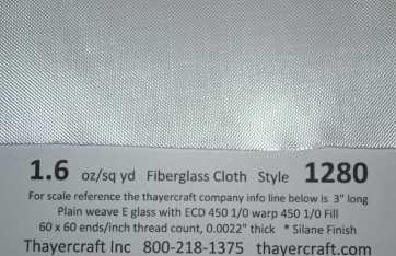 1.6 oz Fiberglass cloth Close up with Construction Data 