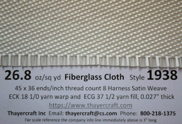 Style 1938 26.8 oz/sq yd fiberglass cloth with construction data