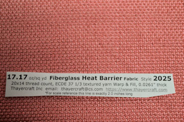 18 oz/sq yd heat barrier fiberglass close up with specs