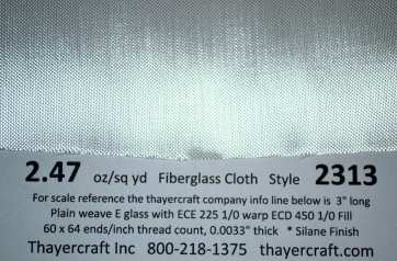 2.47 oz/sq yd fiberglass cloth style 2313 close up with Construction Data