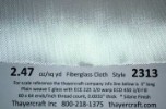 2.47 oz/sq yd fiberglass cloth style 2313 close up with Construction Data