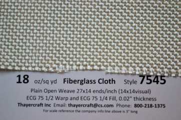 Style 7545 18 oz/sq yd tooling cloth construction data close up 