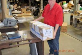 Steve Thayer with a packed 7537 box ready to ship, Thayercraft Inc