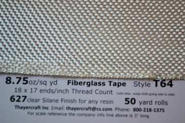 Style T64, 4" fiberglass tape close up with data from Thayercraft